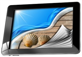 tablet computer showing shells and water